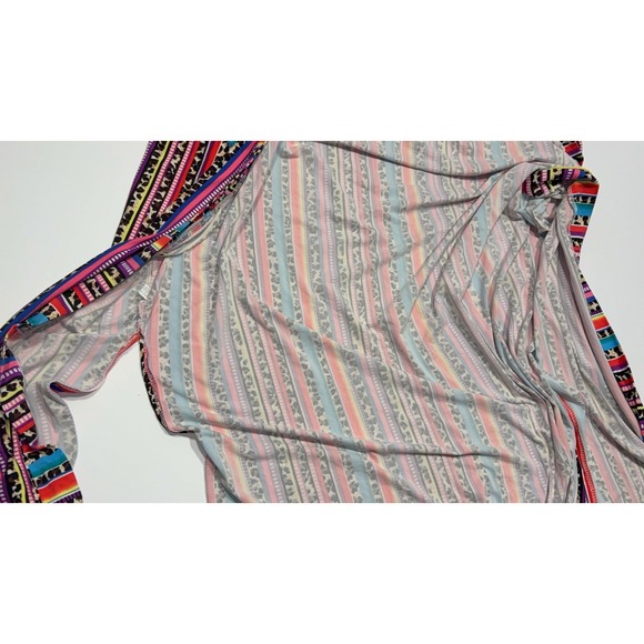Vibrant Southwest Aztec Print Long Kimono Duster Cardigan Boho Tribal SZ UNKNOWN - Picture 4 of 12